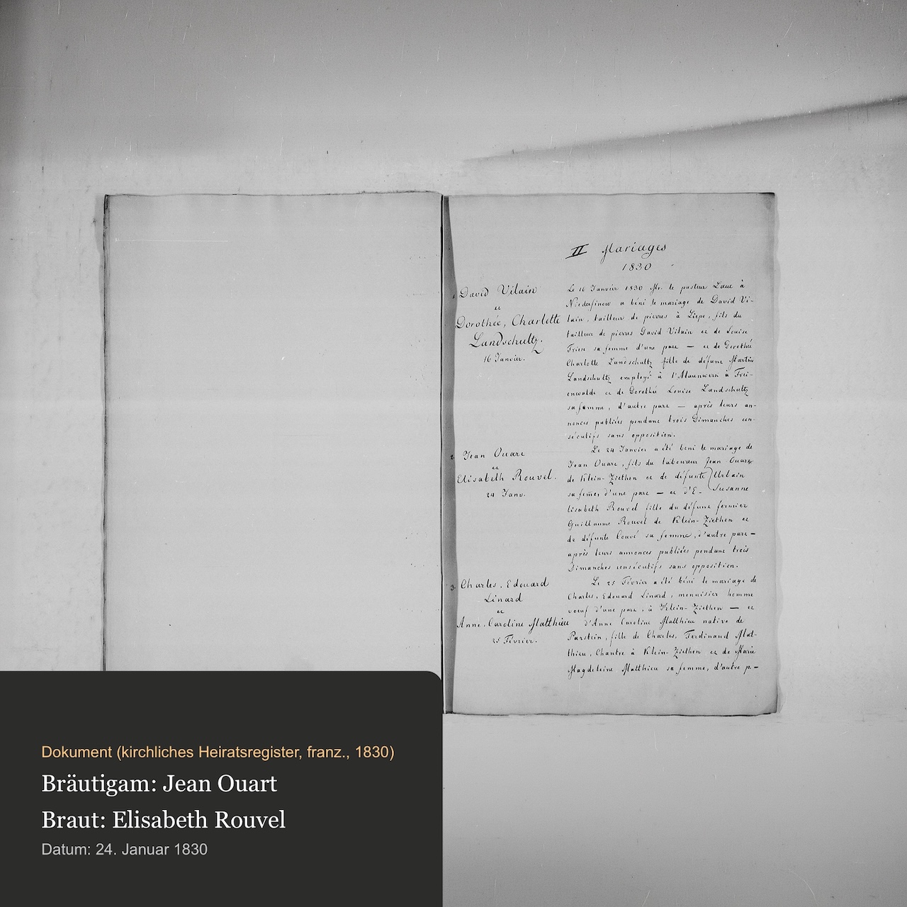 Kirchliches Heiratsregister, Gro&szlig; Ziethen, Jean Ouart & Elisabeth Rouvel