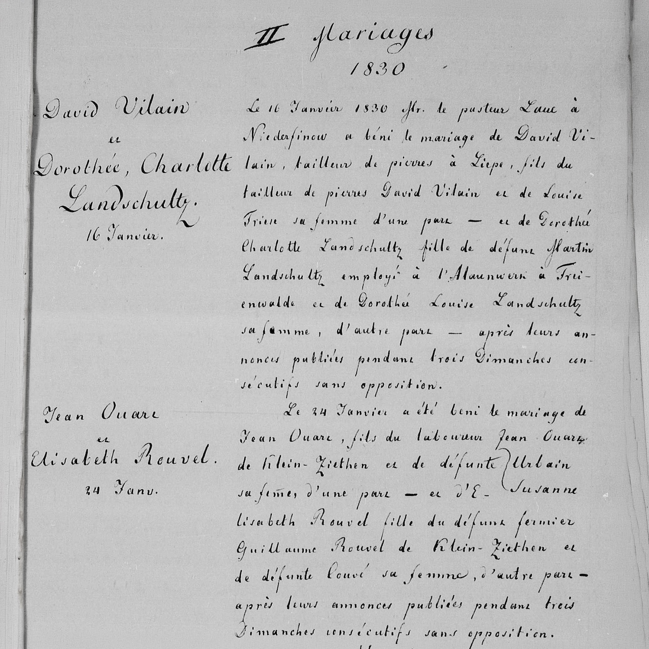 Kirchliches Heiratsregister, Gro&szlig; Ziethen, Jean Ouart & Elisabeth Rouvel